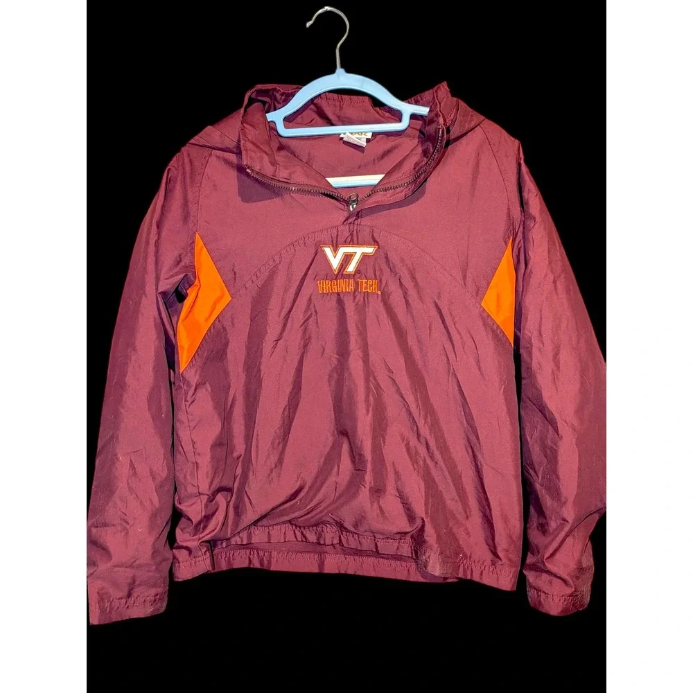 Vtg Virginia Tech Hokies Kids Quarter Zip Lined Pullover 90 Jacket 12/14 Red Oak